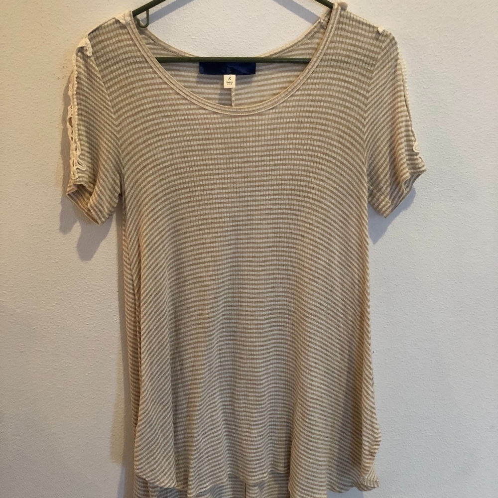 Striped Lace Shoulder Tee
